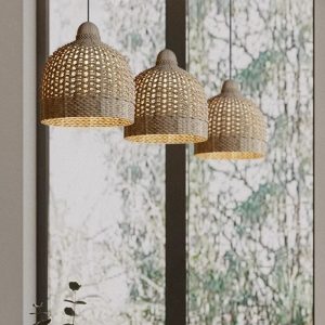 wooden rattan chandelier boho pendant light for dining room living room decor