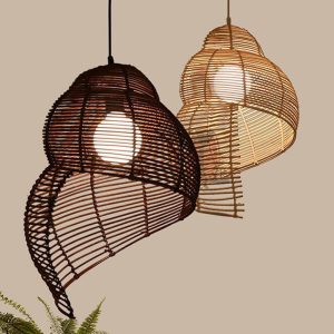 Handwoven rattan pendant light with bamboo shade for modern boho home lighting