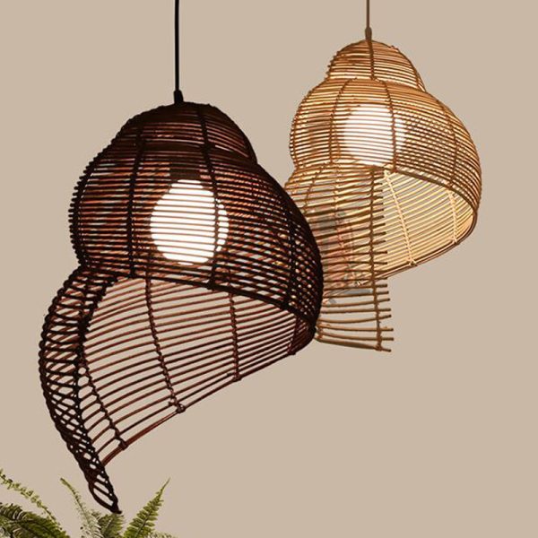 Handwoven rattan pendant light with bamboo shade for modern boho home lighting