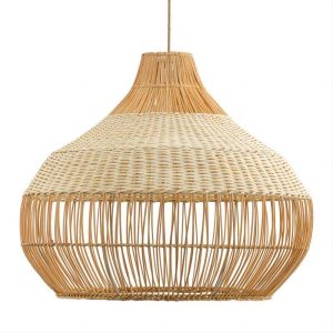 handwoven rattan ceiling light woven lampshade boho style bedroom lighting decor